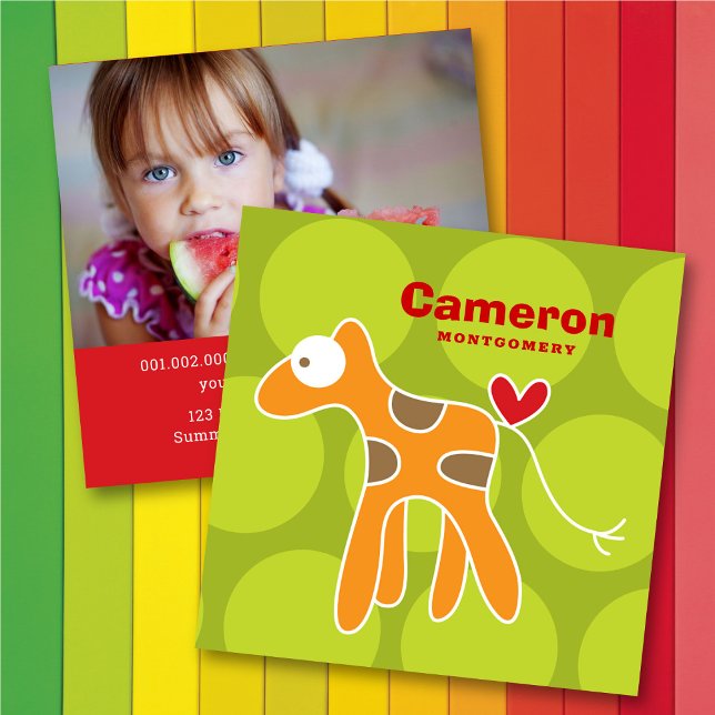 Cartão De Visita Quadrado Cartoon Giraffe Kid Profile Photo Calling Card (Criador carregado)