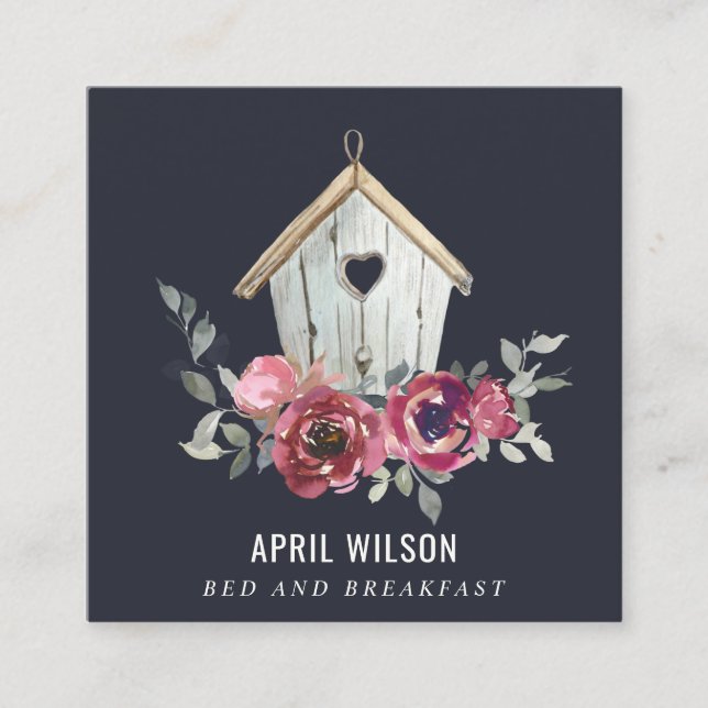 CARTÃO DE VISITA QUADRADO CASA DA MADEIRA FLORAL DA ROSA VERMELHA MARINHO, C (Frente)