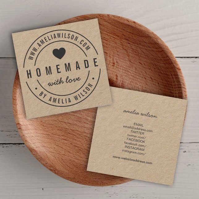 Cartão De Visita Quadrado Casa Redonda Com Mídia Social Cardíaca Com Amor (Criador carregado)