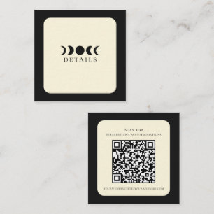 Cartão De Visita Quadrado Casamento Fase da Lua Luxo Lunar Preto e Creme 