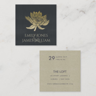 CARTÃO DE VISITA QUADRADO CASAMENTO FLORAL DOURADO GLAMOROSO DE LOTUS DO