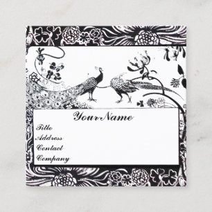 Cartão De Visita Quadrado CASAMENTO PÁSSAROS DE AMOR / PAVÕES MONOGRAMA Pret
