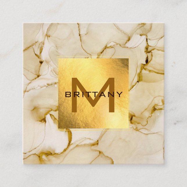 Cartão De Visita Quadrado Castanho Castanho-Ouro Personalizado (Frente)