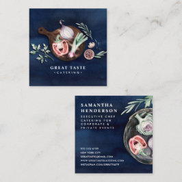 Cartão De Visita Quadrado Catering de Na moda azul-água profissional