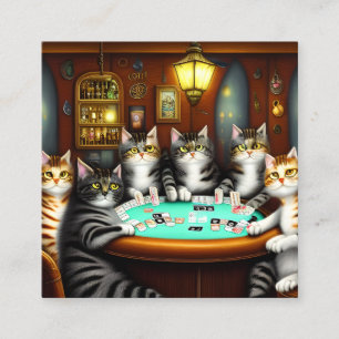 Cartão De Visita Quadrado Cats Altamente Detalhados Jogando Poker