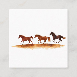 Cartão De Visita Quadrado Cavalos Galopando na Planície de Aquarela