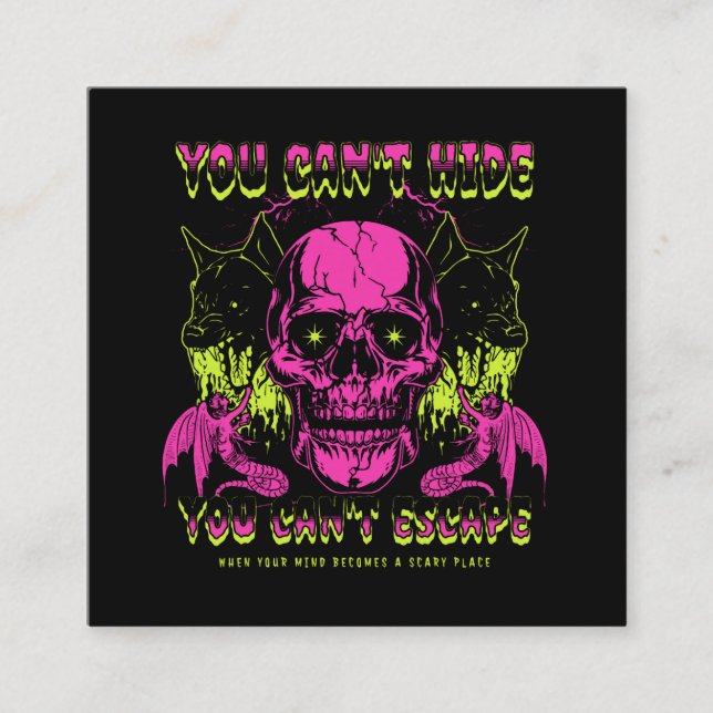 Cartão De Visita Quadrado Caveira e Cão assustados (Frente)