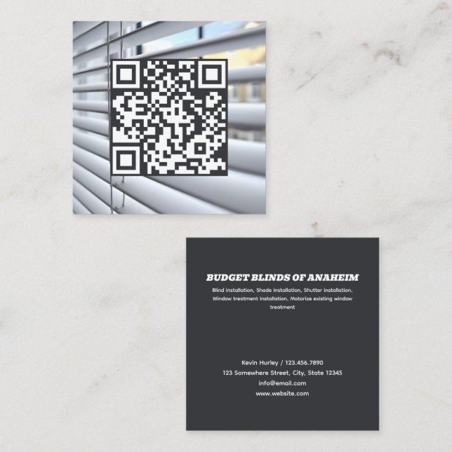Cartão De Visita Quadrado Cegos de Janela QR (Frente/Verso)