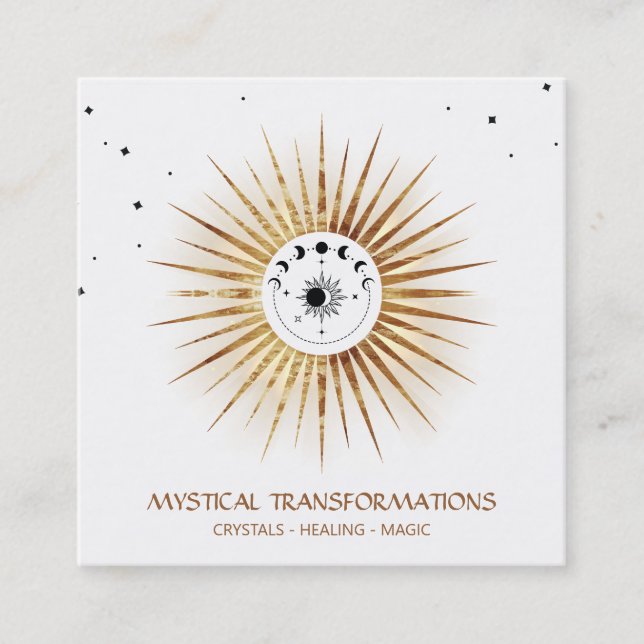 Cartão De Visita Quadrado *~* Celestial Luna Lunar Lua Magica Boho (Frente)