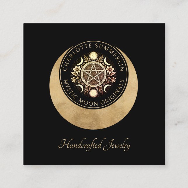Cartão De Visita Quadrado Celestial Moon Phases Jewelry Designer (Frente)