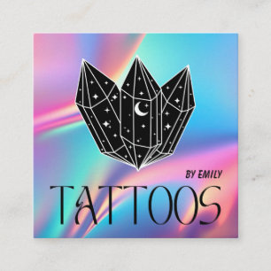 Cartão De Visita Quadrado Celestial Tatuagem Salon Moon Holographic