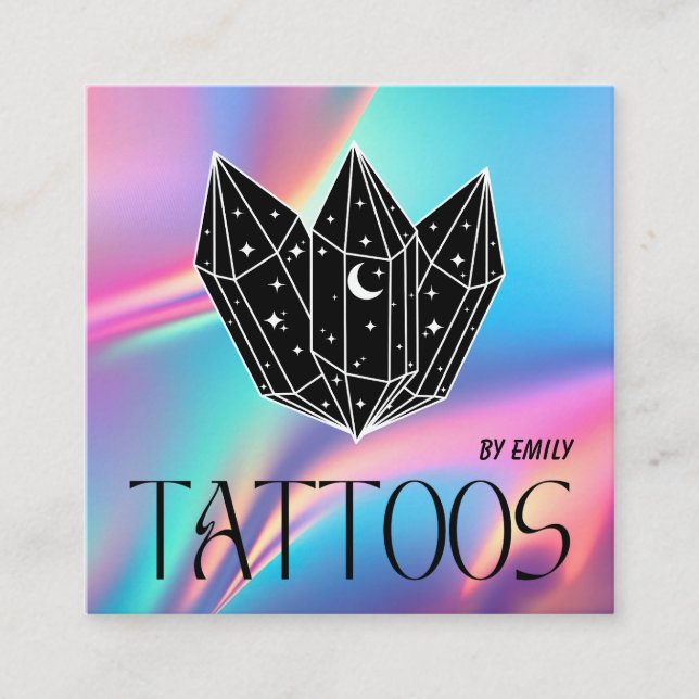 Cartão De Visita Quadrado Celestial Tatuagem Salon Moon Holographic (Frente)