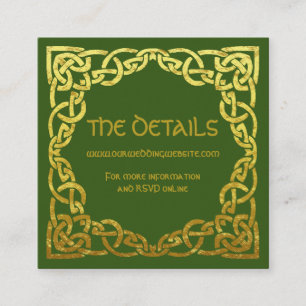 Cartão De Visita Quadrado Celta Casamento Verde Falsos Detalhes Dourados W