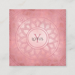 Cartão De Visita Quadrado Centro Elegante Lotus Mandala Yoga Rosa