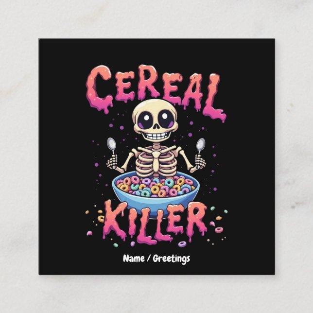 Cartão De Visita Quadrado Cereal Killer Breakfast Cereal Engraçado Skeleton (Frente)
