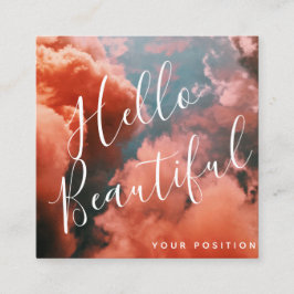 Cartão De Visita Quadrado Céu Azul Suave e Nuvens Rosa