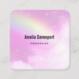 Cartão De Visita Quadrado Céu rosa com arco-íris amarelo limão