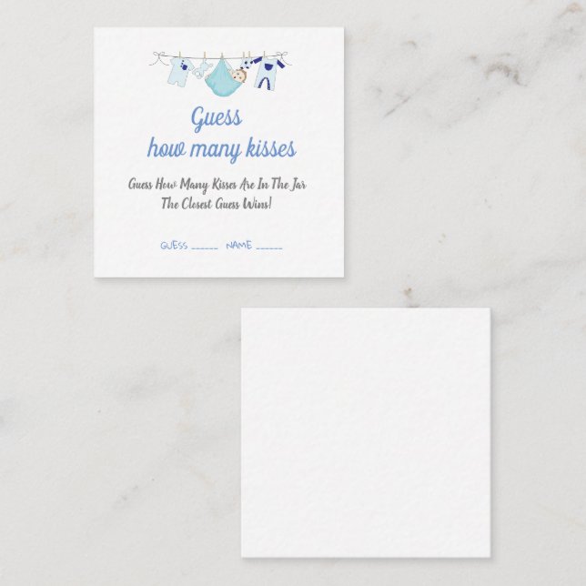 Cartão De Visita Quadrado Chá de fraldas moderno adivinha quantos beijos (Frente/Verso)