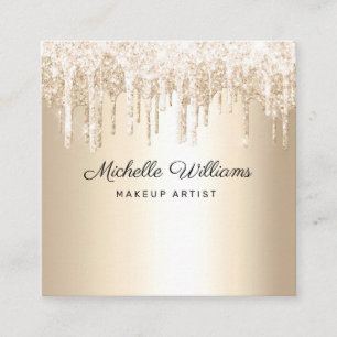 Cartão De Visita Quadrado Champanhe Chic com Glitter Profissional