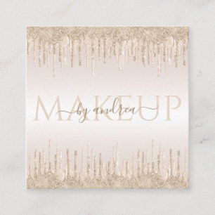 Cartão De Visita Quadrado Champanhe Glitter Derrubando Geloma Chic Makeup Ar
