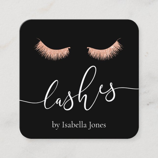 Cartão De Visita Quadrado Chapas pretas de rosa de ouro Elegante (Frente)