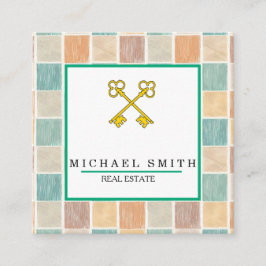 Cartão De Visita Quadrado Chave Vintage | Logotipo de chave do avaliador imo