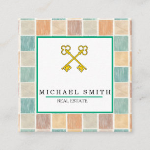 Cartão De Visita Quadrado Chave Vintage   Logotipo de chave do avaliador imo