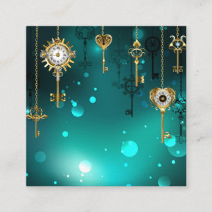 Cartão De Visita Quadrado Chaves de Esqueleto Anticas em Fundo Verde