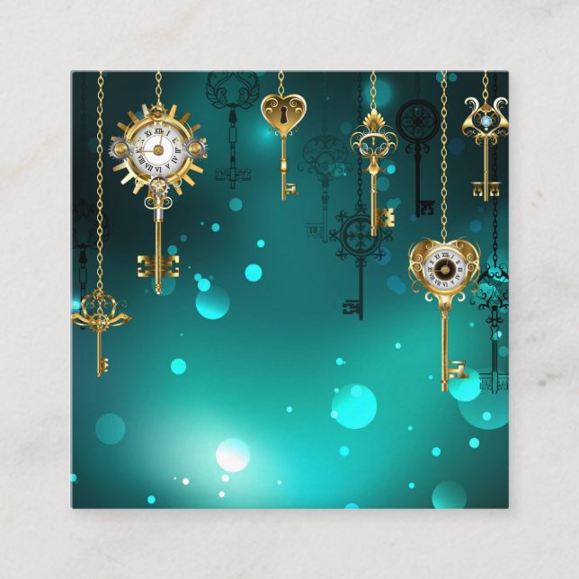 Cartão De Visita Quadrado Chaves de Esqueleto Anticas em Fundo Verde (Frente)