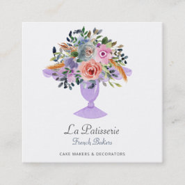 Cartão De Visita Quadrado Chef de cozinha de torta floral de cor aquática mo