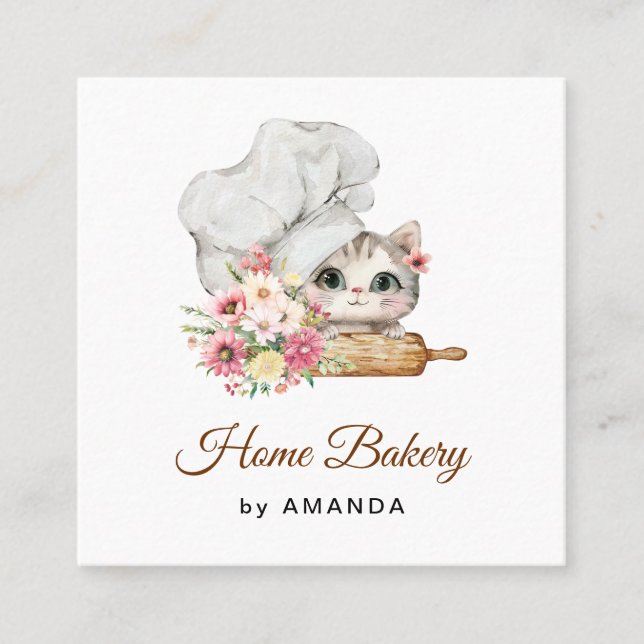 Cartão De Visita Quadrado Chef Kitten Thank you (Frente)