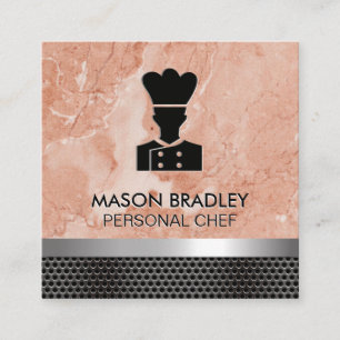 Cartão De Visita Quadrado Chef Mármore Laranja Trim Metálico