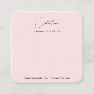 Cartão De Visita Quadrado Chic Blush Pink Handwritten Script Jewelry Display