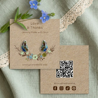 Cartão De Visita Quadrado Chic Boho Brown Floral Jewelry Card TMF26