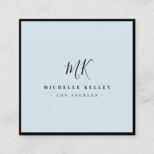 Cartão De Visita Quadrado Chic Clássico Azul Dusty Monograma Mínimo de Lux