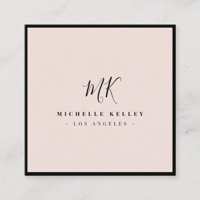 Cartão De Visita Quadrado Chic Clássico Rosa-Rosa-Blush Mínimo do Luxo (Frente)