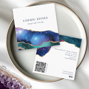 Cartão De Visita Quadrado Chic Cosmic Stars Galaxy Business Código QR Social