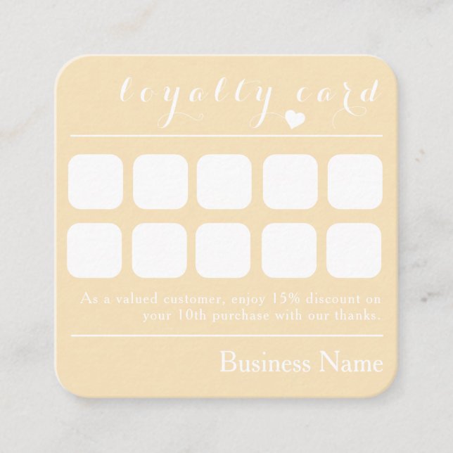 CARTÃO DE VISITA QUADRADO CHIC CREAMY YELLOW 10 PUNCH BUSINESS LOYALTY CARD (Frente)