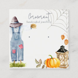 Cartão De Visita Quadrado Chic Fall Autumn Pumpkin Scarecrow Earring Display