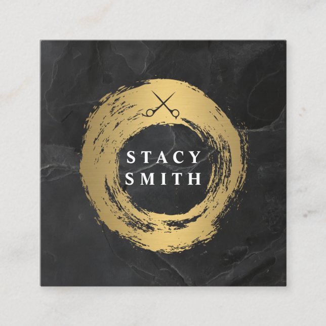 Cartão De Visita Quadrado Chic Faux Dourado Bruto | Marble Lux (Frente)