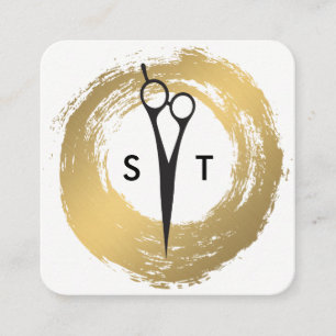 Cartão De Visita Quadrado Chic Faux Dourado escovado Salon Stylist Monograma