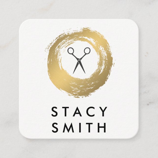 Cartão De Visita Quadrado Chic Faux Dourado Esmagado Stylist (Frente)