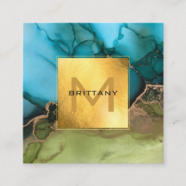 Cartão De Visita Quadrado Chic Gold Foil Black and Teal Custom DIY (Frente)