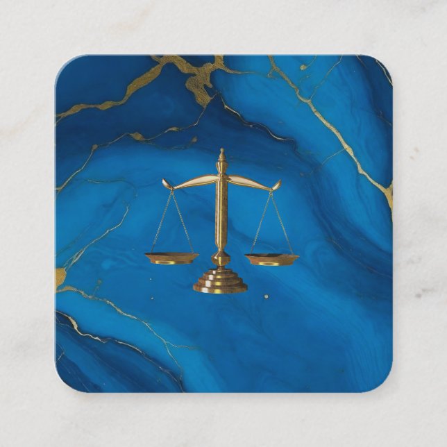 Cartão De Visita Quadrado Chic gold glitter blue marble, advogado (Frente)