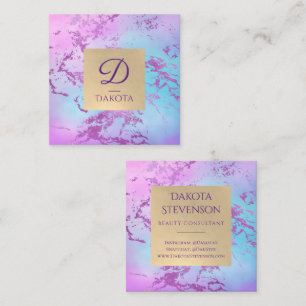 Cartão De Visita Quadrado Chic Marble Glitzy Glam Purple e Blue Branding