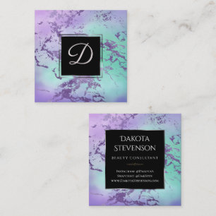 Cartão De Visita Quadrado Chic Marble Lavanda Purple Mint Green Personaliz