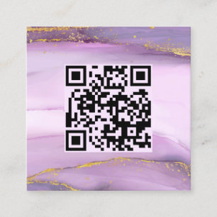 Cartão De Visita Quadrado Chic Minimalista de Código QR das Bordas Douradas