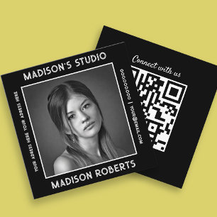 Cartão De Visita Quadrado Chic personalizado de fotografia com código QR do
