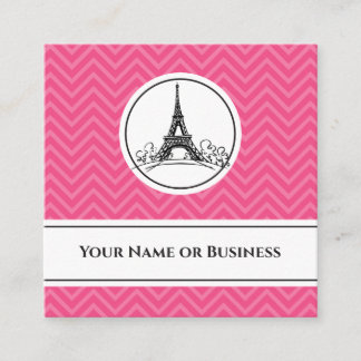Cartão De Visita Quadrado Chic Pink Chevron Eiffel Tower Paris França