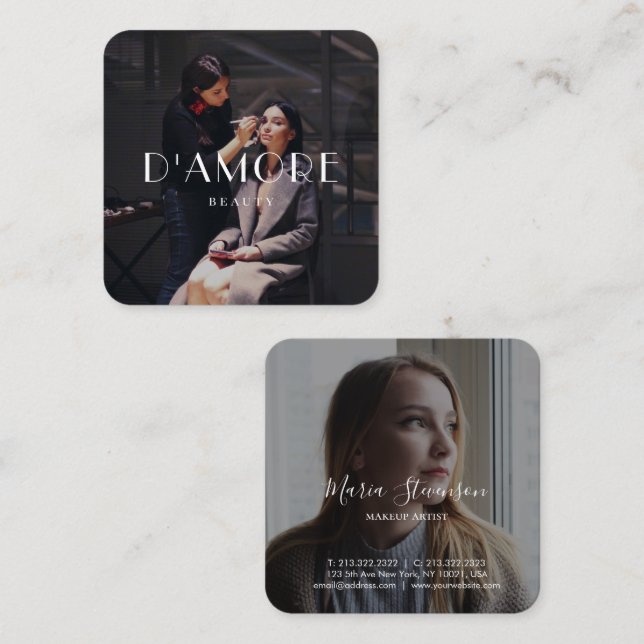 Cartão De Visita Quadrado Chic Professional 2 Fotografias a Preto e Branco (Frente/Verso)